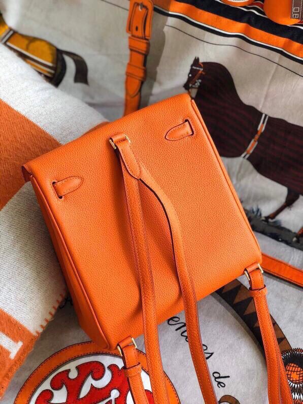 Hermes Kelly Ado Backpack In Orange Clemence Leather